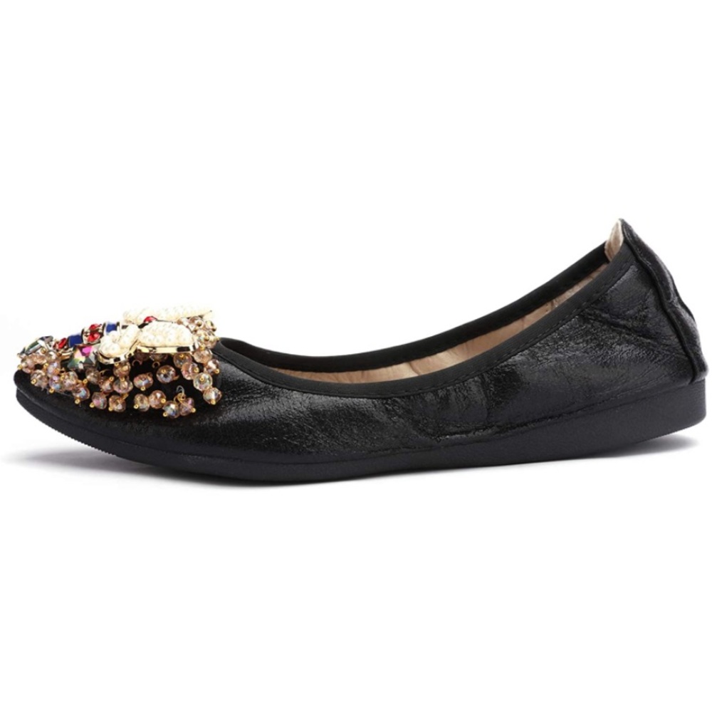 Bee Pearl Rhinestone Flats Ballet Slip-On Shoes - Picture 4 of 7